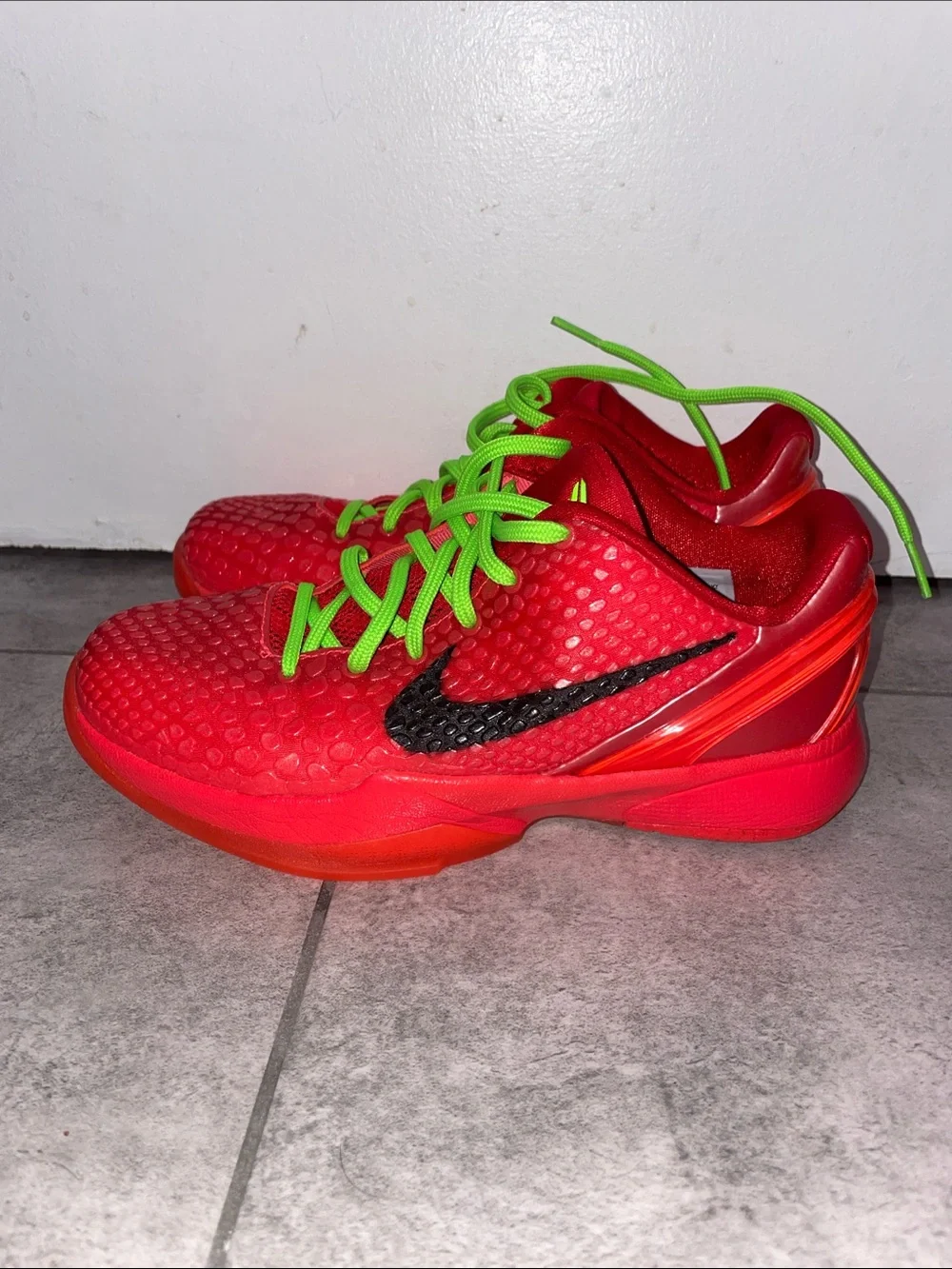 Nike Kids Bright Red Sneakers with Neon Green Laces